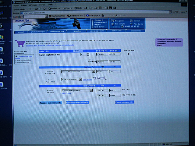 Je commande un nouvel appareil photo sur Internet
