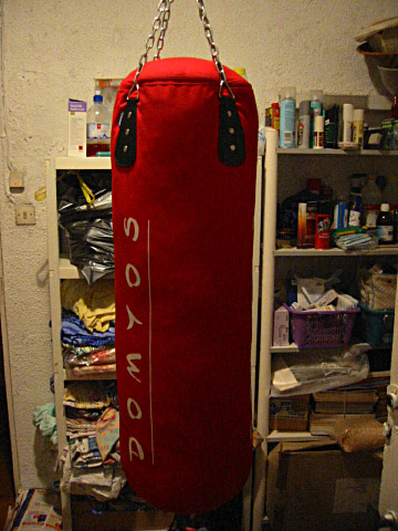 Il y a un punching ball dans la buanderie