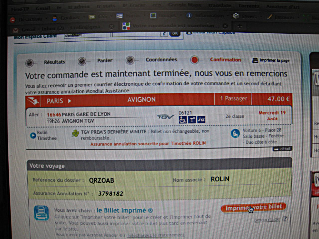 J'achète un billet de train pour Avignon