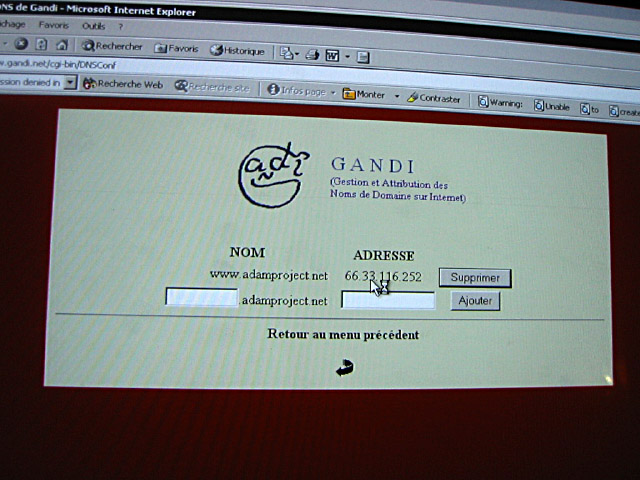 Je redirige le nom de domaine adamproject.net vers le serveur de Nicholas